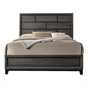 Pemberly Row Queen Bed with Brick Pattern Panel Headboard in Gray and Black
