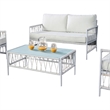 Pemberly Row 4 Piece Outdoor Patio Set with Wicker Sofa and Glass Table in White