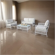 Pemberly Row 4 Piece Outdoor Patio Set with Wicker Sofa and Glass Table in White