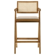 Pemberly Row Set of 2 Barstool Chairs with Woven Rattan Back in Walnut Brown