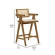 Pemberly Row Set of 2 Barstool Chairs with Woven Rattan Back in Walnut Brown