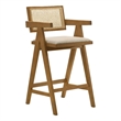 Pemberly Row Set of 2 Barstool Chairs with Woven Rattan Back in Walnut Brown