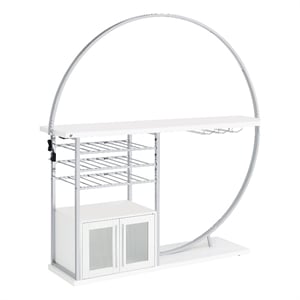 Pemberly Row Home Bar Table with LED Lighting and Wine Storage in White Chrome
