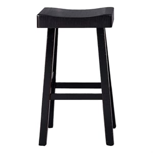 Pemberly Row Barstool Set of 2 with Saddle Seat in Black Solid Wood