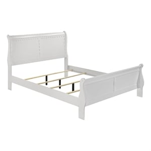 Pemberly Row Queen Bed with Sleigh Panel Headboard in White Low Profile