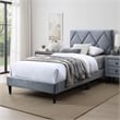 Pemberly Row Full Size Bed with Tufted Diamond Stitch Headboard in Gray Velvet