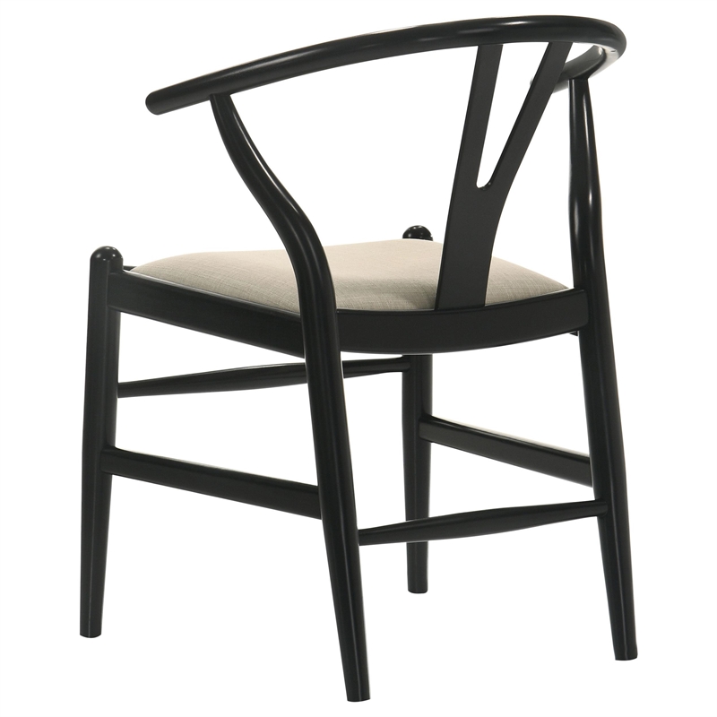 Pemberly Row Set of 2 Wishbone Dining Chairs with Beige Fabric Seat in Black