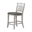 Pemberly Row Set of 2 Ladder Back Counter Chairs w/ Gray Fabric in Antique White