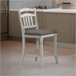 Pemberly Row Set of 2 Ladder Back Counter Chairs w/ Gray Fabric in Antique White
