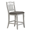 Pemberly Row Set of 2 Ladder Back Counter Chairs w/ Gray Fabric in Antique White