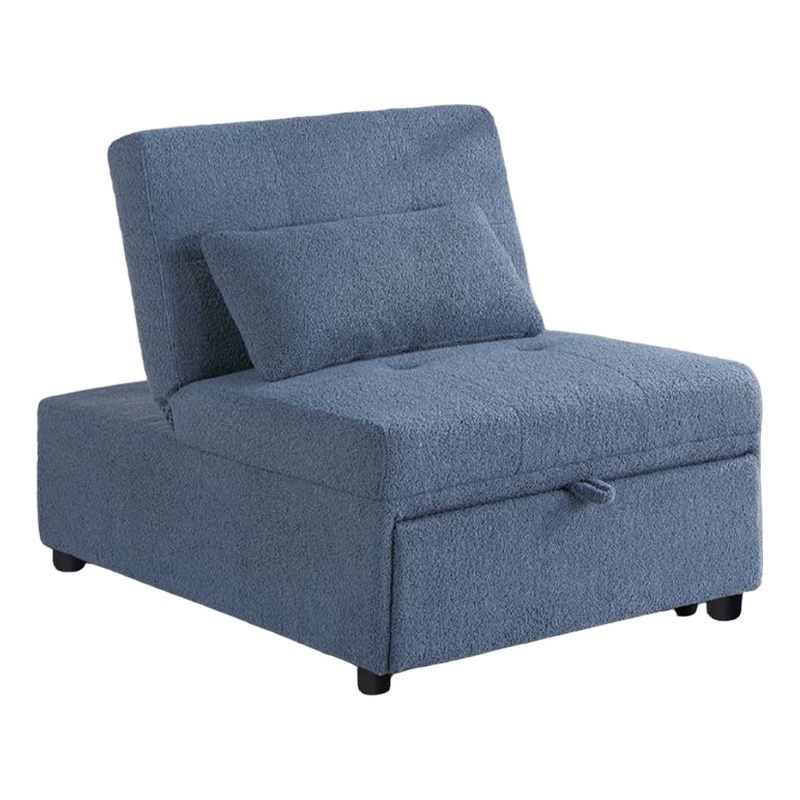 Pemberly Row 76 Inch Convertible Sofa Chair to Single Bed in Blue Sherpa
