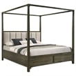 Pemberly Row Queen Canopy Bed with 4 Posts & Ivory Channel Tufted Headboard