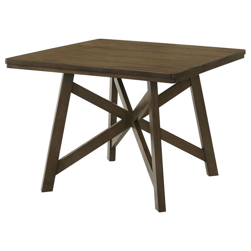 Pemberly Row 47 Inch Square Counter Height Table with Mindi Veneer Top in Brown