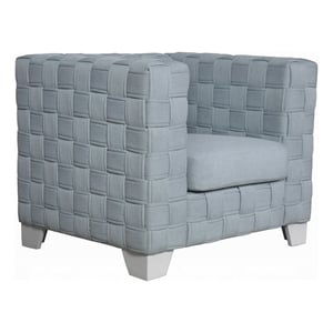 Pemberly Row Box Shape Accent Chair with Knitted Light Blue Chenille in White