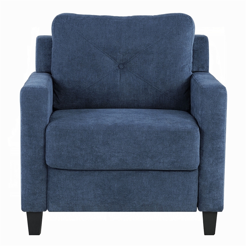 Pemberly Row Accent Chair with Track Arms and Tufted Backrest in Navy Blue