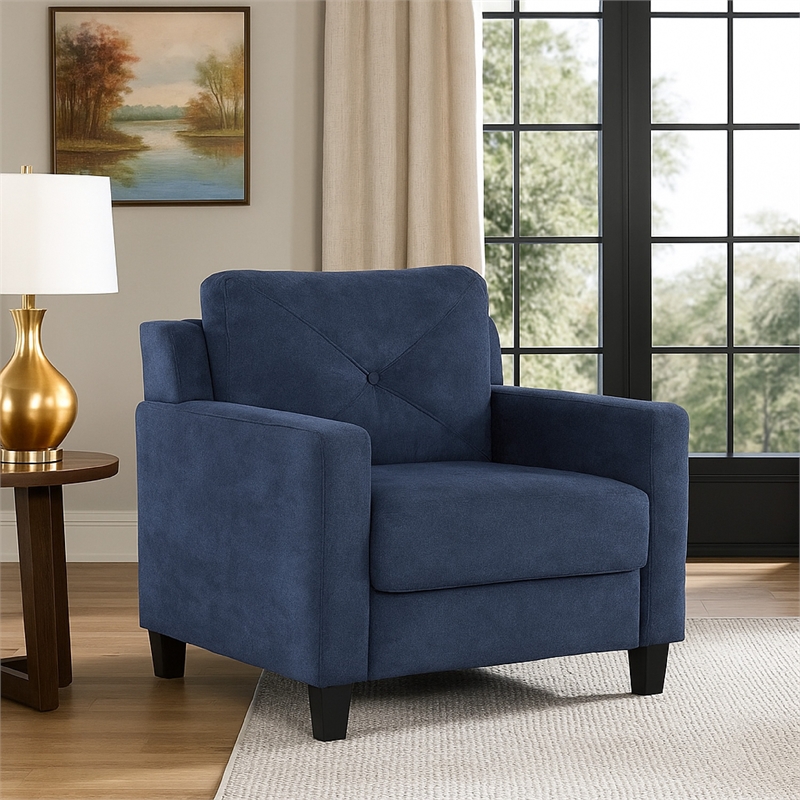 Pemberly Row Accent Chair with Track Arms and Tufted Backrest in Navy Blue