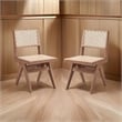 Pemberly Row Set of 2 Side Dining Chairs with Woven Rattan Seat in Natural Brown