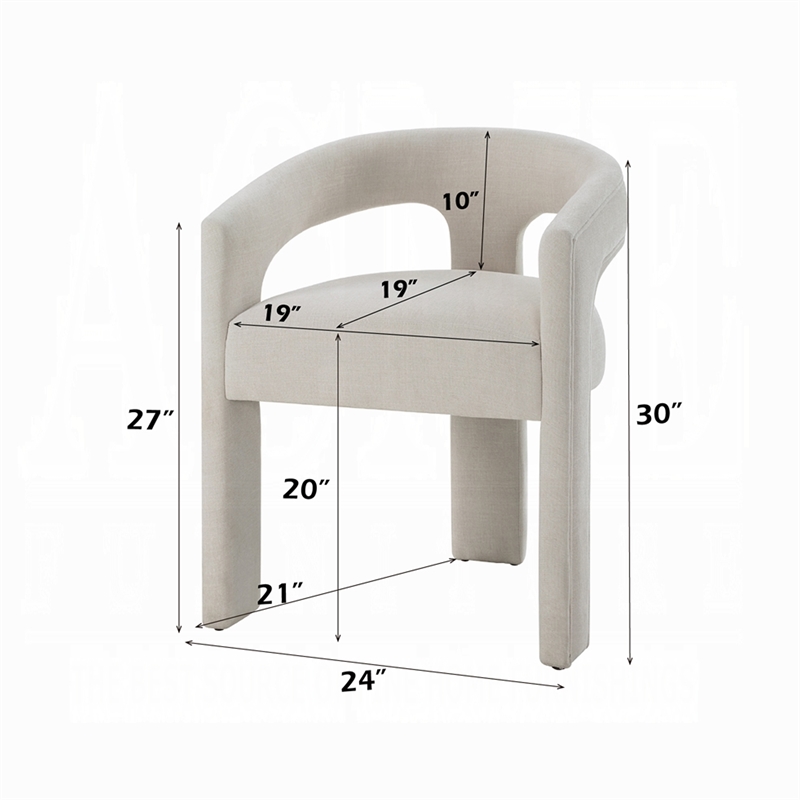 Pemberly Row Set of 2 Side Dining Chairs with Rounded Back in White Chenille