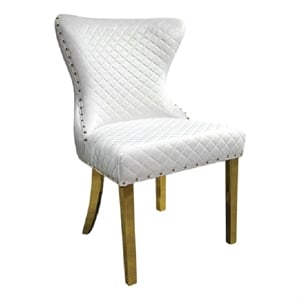 Pemberly Row Set of 2 Diamond Quilted Side Chairs with Gold Steel Legs in White