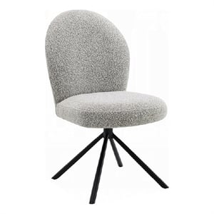 Pemberly Row Set of 2 Swivel Side Chairs with Gray Boucle & Metal Base in Black