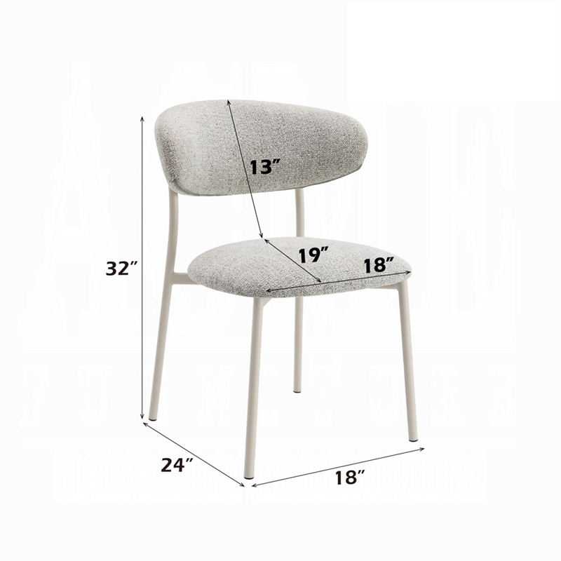 Pemberly Row 2Pc Side Chairs with Gray Boucle & Curved Backrest in Beige Frame