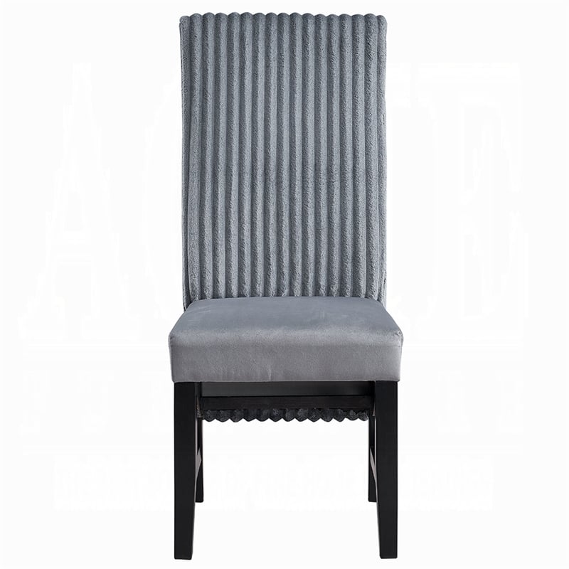 Pemberly Row 2Pc Dining Chairs with Gray Corduroy Cushion & Curved Back in Black