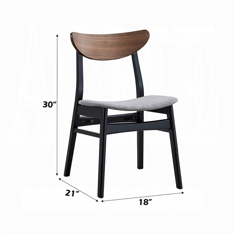 Pemberly Row Set of 2 Side Chairs with Gray Linen and Walnut Back in Black Frame