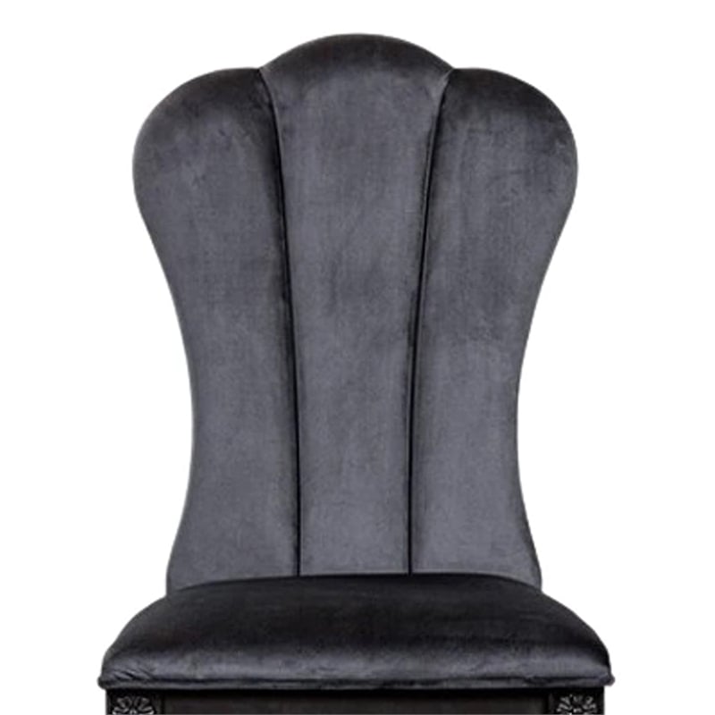 Pemberly Row Side Dining Chair Set of 2 Scalloped Turned Fluted Legs in Black