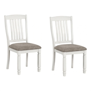 Pemberly Row Side Dining Chair Set of 2 Rustic White Wood Slat Back in Gray