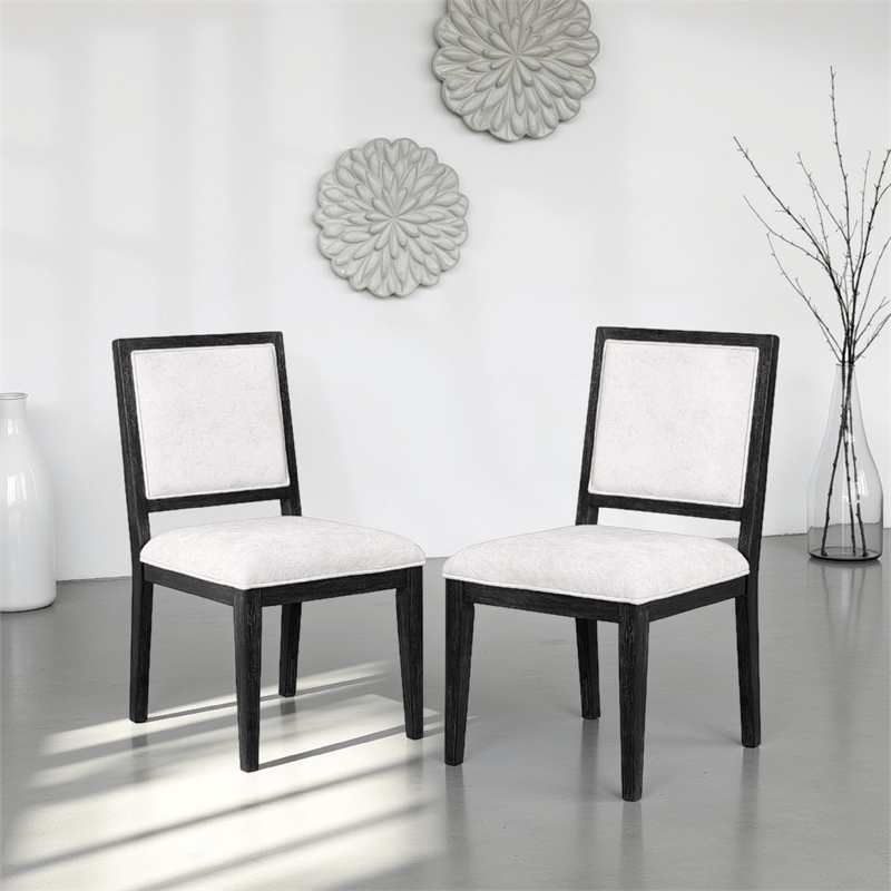Pemberly Row Dining Side Chair Set of 2 Farmhouse Legs in Black Rubberwood