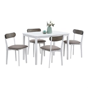 Pemberly Row 5 Piece Dining Table Set with 4 Chairs in Brown Linen White Wood