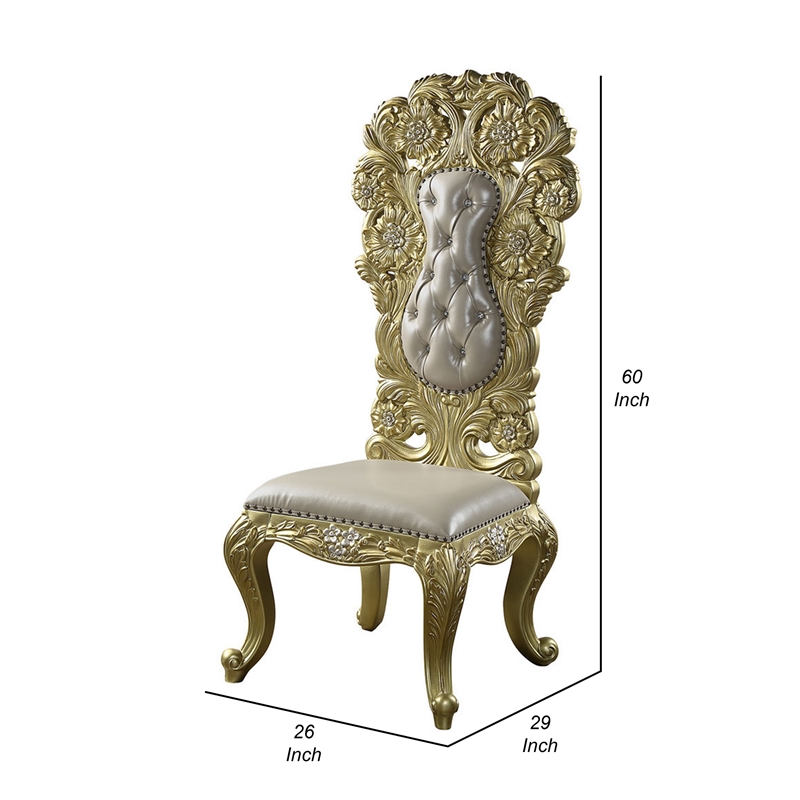 Pemberly Row Side Dining Chair Set of 2 Classic Light Gold Tufted Faux Leather