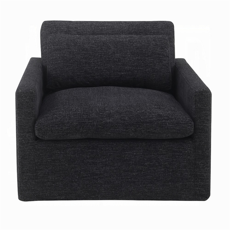 Pemberly Row Swivel Accent Chair with Pillow Square Arm in Dark Gray