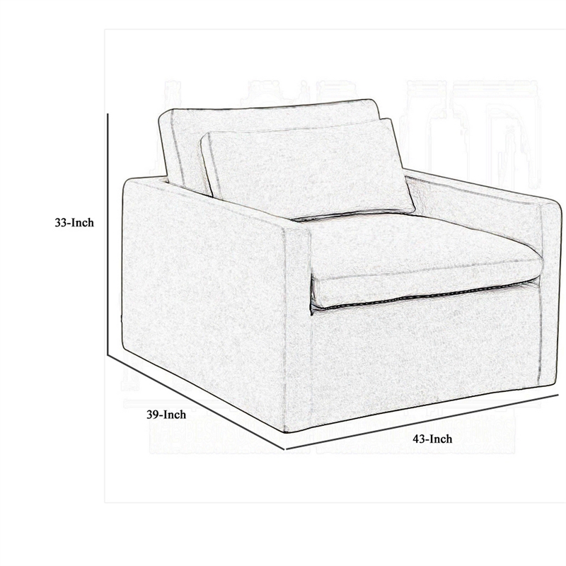 Pemberly Row Swivel Accent Chair with Pillow Square Arm in Dark Gray