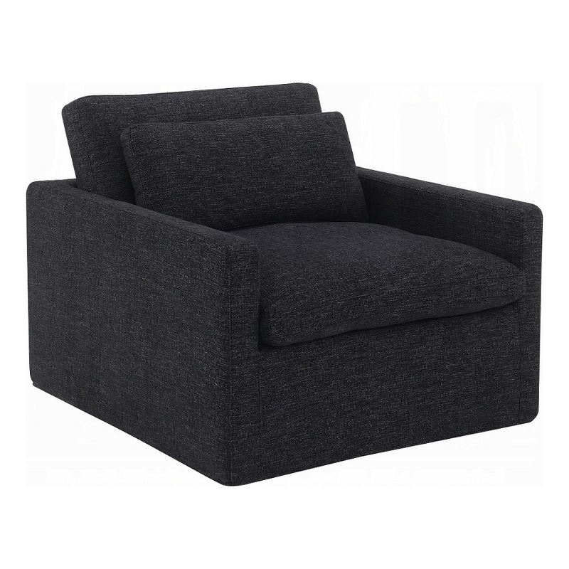 Pemberly Row Swivel Accent Chair with Pillow Square Arm in Dark Gray
