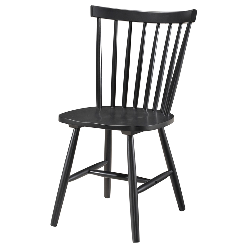 Pemberly Row Dining Side Chair Set of 2 Spindle Back in Black Asian Hardwood