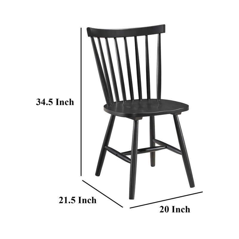 Pemberly Row Dining Side Chair Set of 2 Spindle Back in Black Asian Hardwood