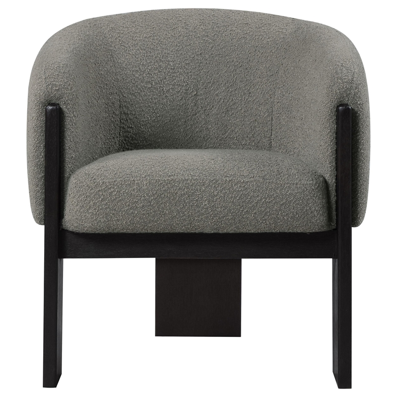 Pemberly Row Accent Chair Modern Plush Gray Boucle Barrel Back Black Wood