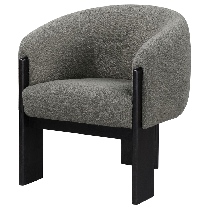 Pemberly Row Accent Chair Modern Plush Gray Boucle Barrel Back Black Wood