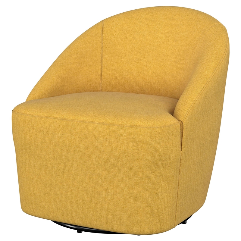 Pemberly Row Barrel Accent Swivel Chair Modern Minimal Shape Mustard Yellow