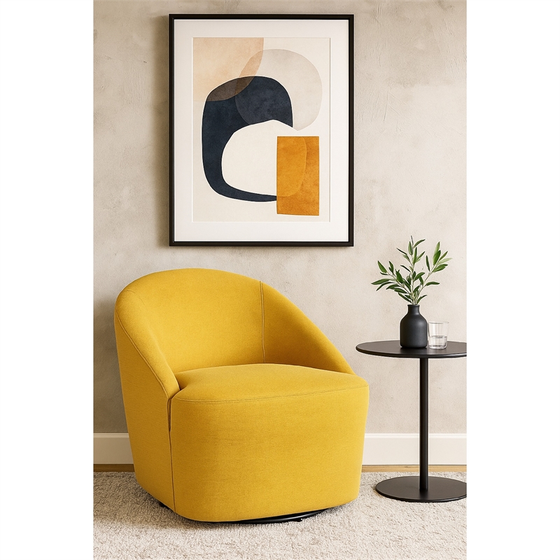 Pemberly Row Barrel Accent Swivel Chair Modern Minimal Shape Mustard Yellow