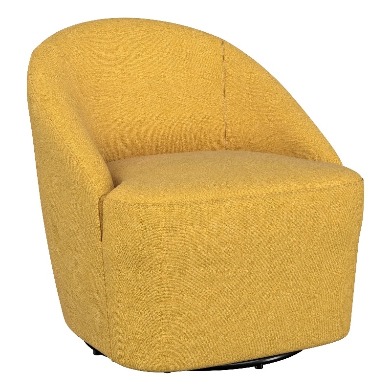 Pemberly Row Barrel Accent Swivel Chair Modern Minimal Shape Mustard Yellow