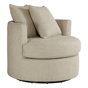 Pemberly Row Swivel Accent Chair in Camel Brown Fabric with 2 Accent Pillows