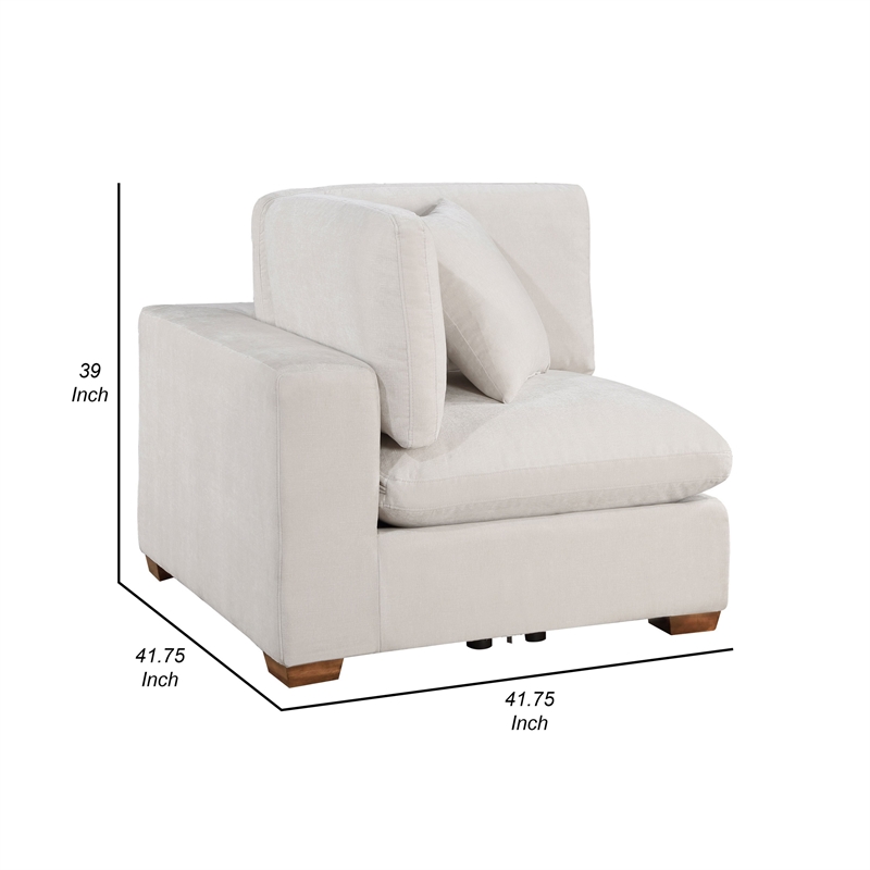 Pemberly Row Modular Corner Sofa Chair Brown Tapered Legs in Ivory White Fabric