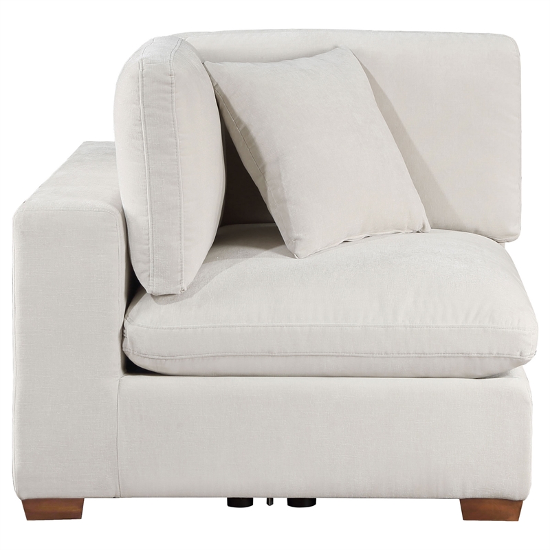 Pemberly Row Modular Corner Sofa Chair Brown Tapered Legs in Ivory White Fabric