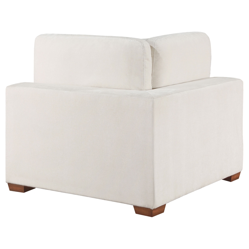 Pemberly Row Modular Corner Sofa Chair Brown Tapered Legs in Ivory White Fabric