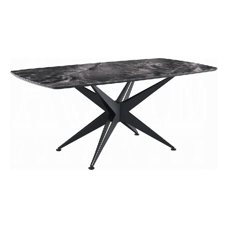 Pemberly Row 71 Inch Dining Table Crystal Glass Top Black Geometric Base