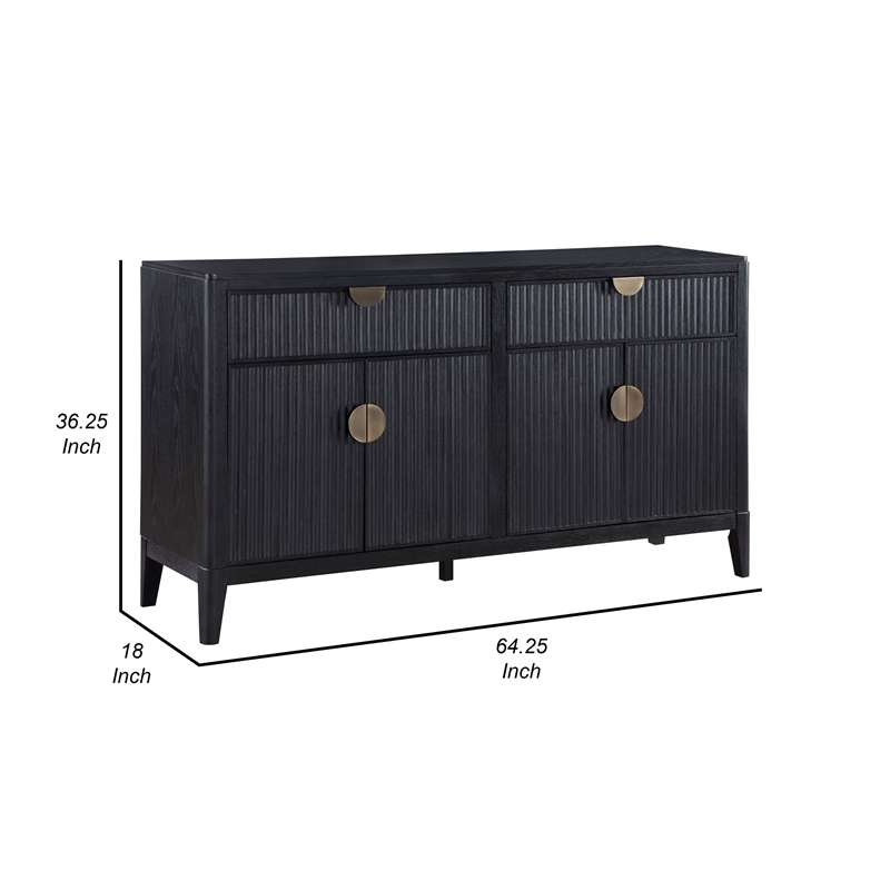 Pemberly Row 64 Inch Sideboard Buffet Console 2 Drawers 2 Cabinets Black