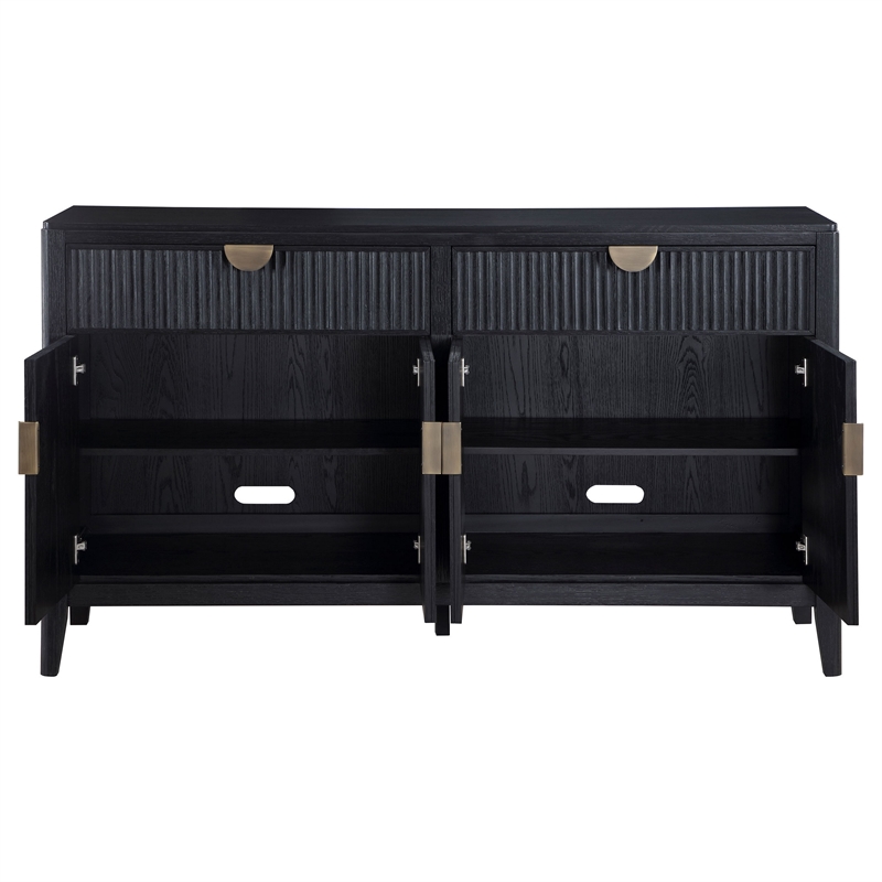 Pemberly Row 64 Inch Sideboard Buffet Console 2 Drawers 2 Cabinets Black