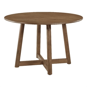 Pemberly Row 47 Inch Dining Table Round Top Interlocking Legs in Walnut Brown